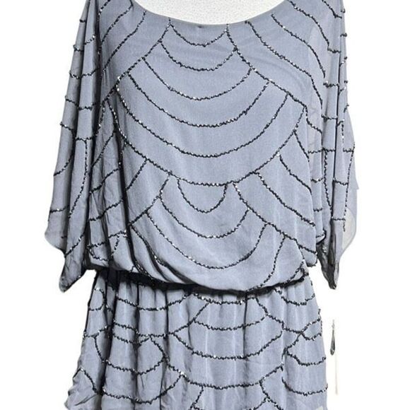 Adrianna Pappell Grey NWT Sequin Dressy Blouse with Empire Waist Size L - Picture 1 of 5